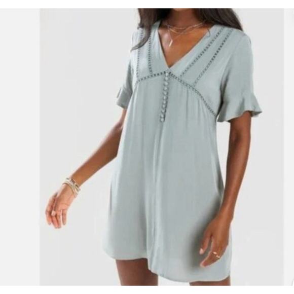 Blue Rain Dresses & Skirts - Women’s Sz Xxs Mini Dress‎ Lace Cottage Peasant PrepBabydoll Green Flutter Boho
